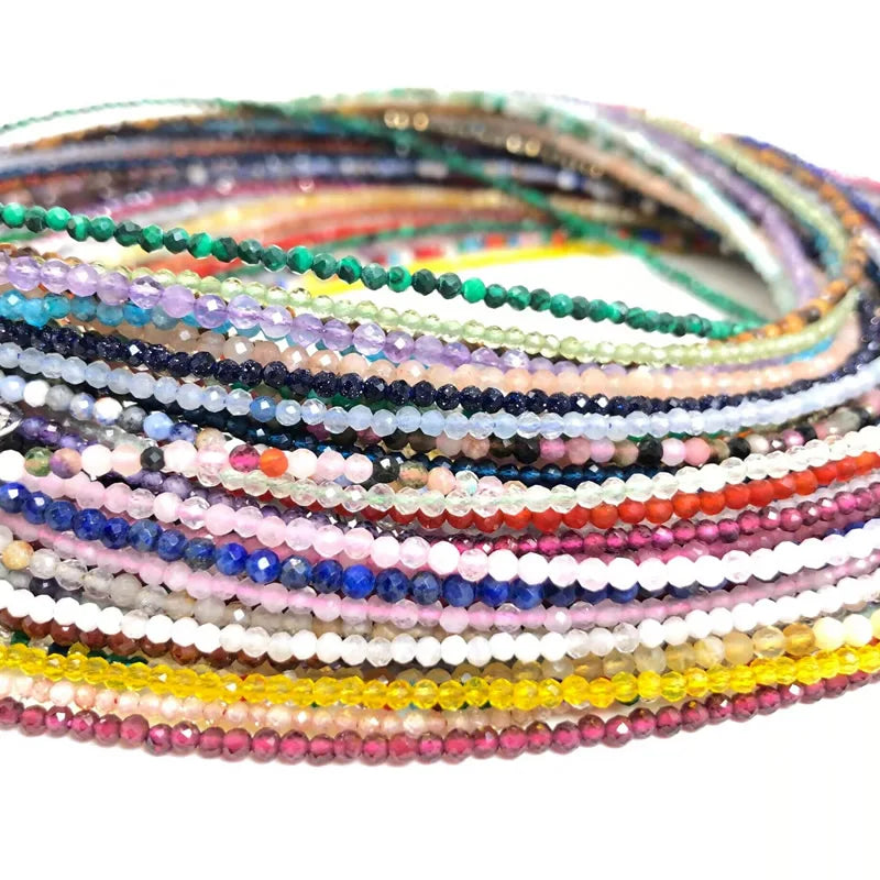Small Natural Stone Bead Necklace Bracelet for Women, Zircon Tourmaline Pearl Necklace with, Reki Clavicle Chain, Choker, 2-3mm