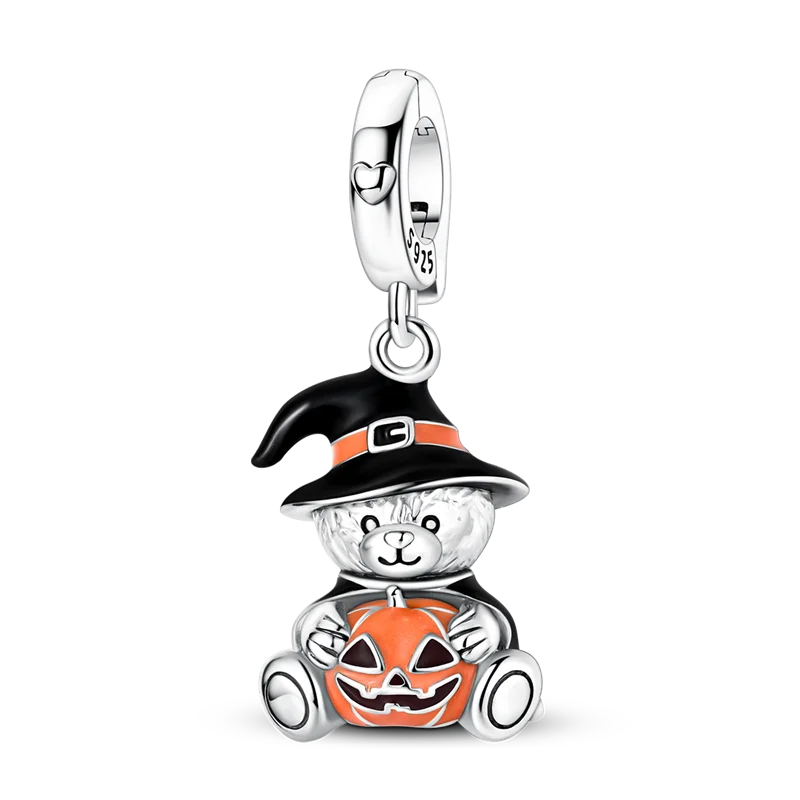 2026 Halloween Skull Charms Bead 925 Sterling Silver Sparkling Zircon Pumpkin Head Dangle Fit Bracelet DIY Jewelry Holiday Gift