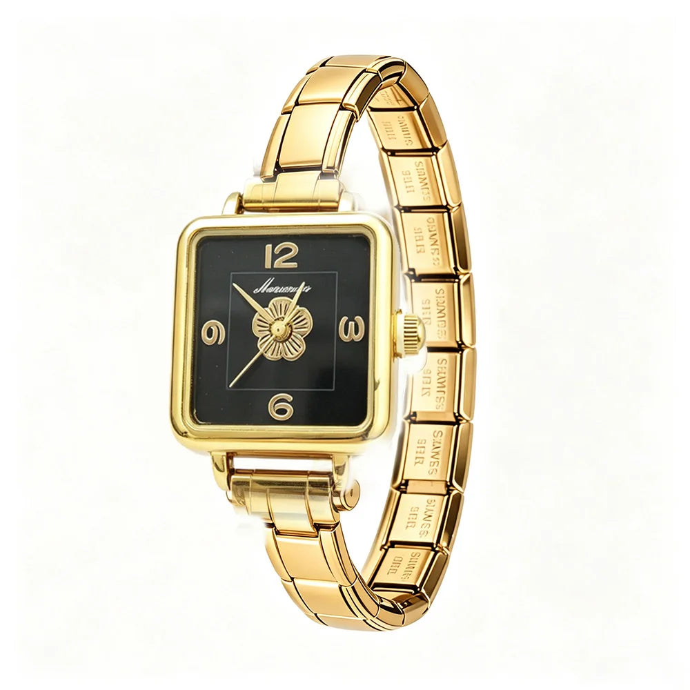 9MM Charm Vintage Luxury Gold Ladies Italian Link Watch Stainless Steel Charm Band Daily Office Watch