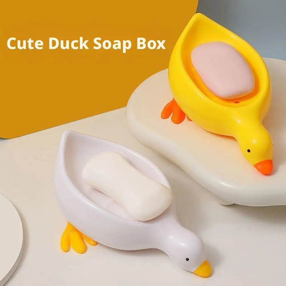 Cute Duck-Shaped Self-Draining Soap Dish Plastic Drip Tray Holder For Shower Bathroom Kitchen Sink Storage Rack