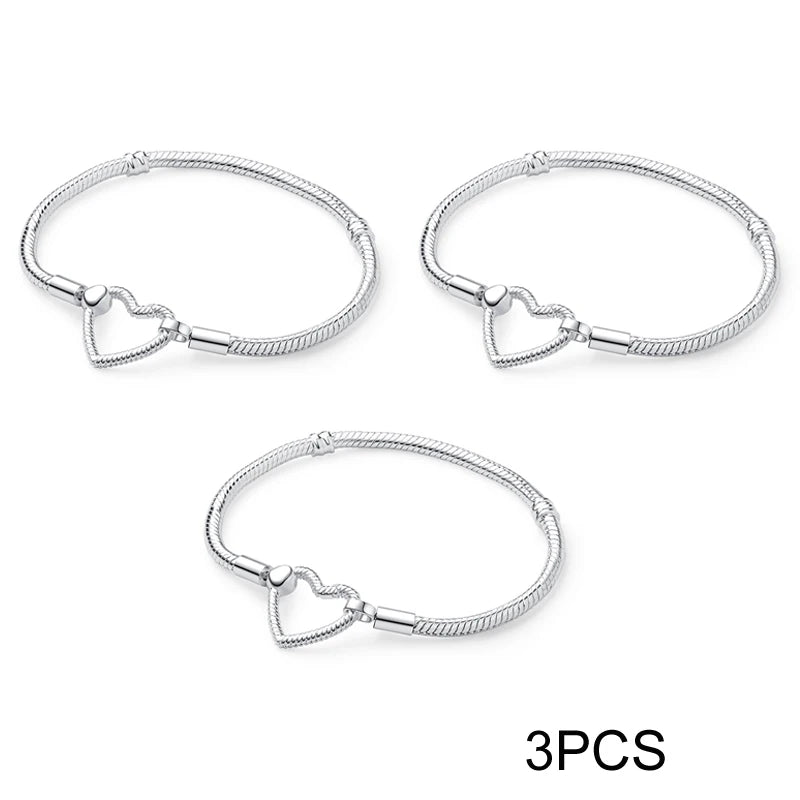 925 Sterling Silver Bracelets Bangles Original Love Heart Clasp Charms Beads Snake Chain Luxury DIY Jewelry For Women Gift