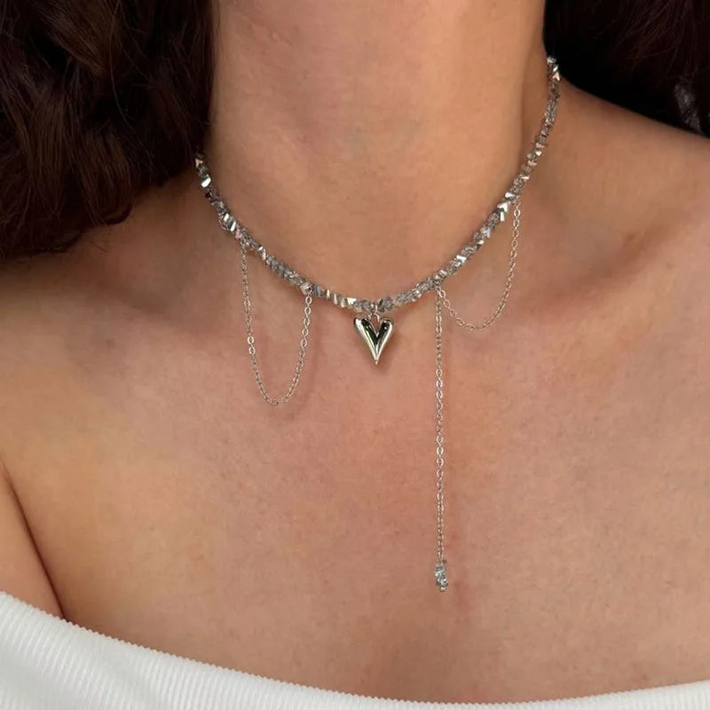Elegant Multilayer Tassel Chain Pendant Necklace For Women Vintage Creative Natural Blue Stone Chocker Necklace Wedding Jewelry