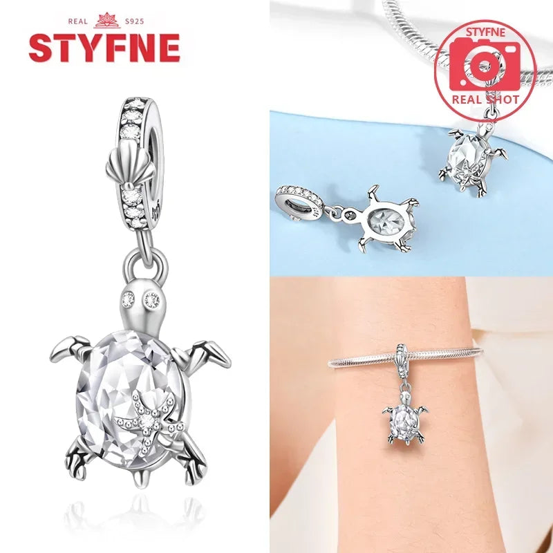 925 Sterling Silver Ocean Series Blue Turtle Starfish Shell Fit Original Bracelet Charms for Women diy Fine Jewelry Gifts