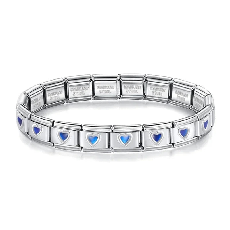 Blue Heart Round STAR Italian Charm Bracelet Fashion Stainless Steel Bangle