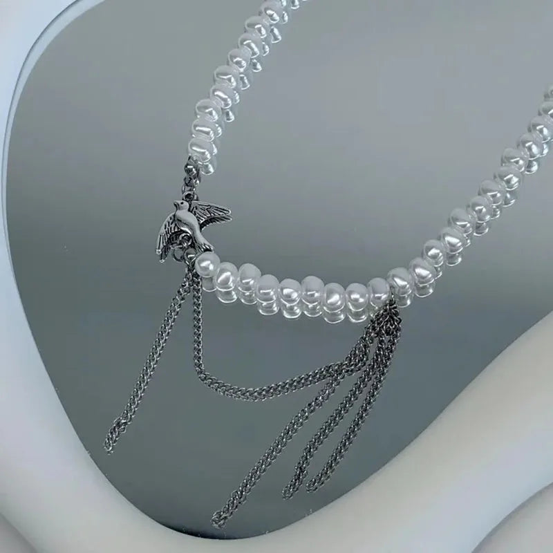 Elegant Multilayer Tassel Chain Pendant Necklace For Women Vintage Creative Natural Blue Stone Chocker Necklace Wedding Jewelry