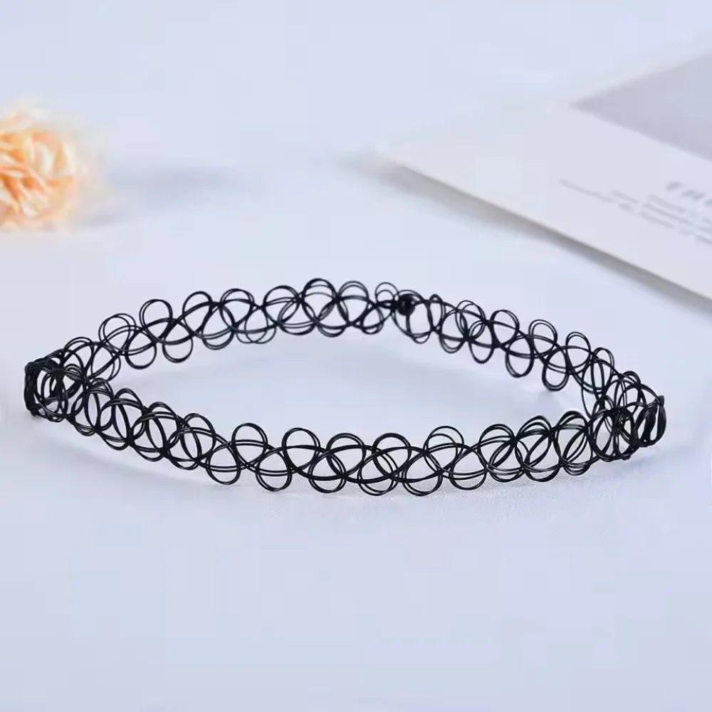Vintage Elastic Braided Fish Thread Choker Gothic Black Choker 1pc Fashion Necklace for Punk Women Gift Valentine's Day Gift