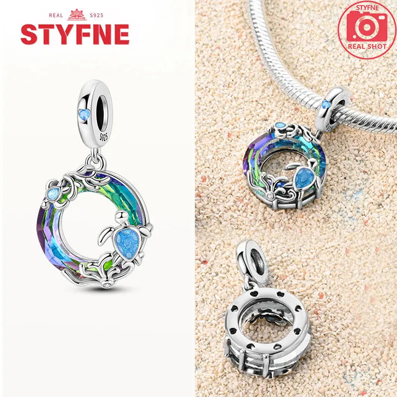 925 Sterling Silver Ocean Series Blue Turtle Starfish Shell Fit Original Bracelet Charms for Women diy Fine Jewelry Gifts