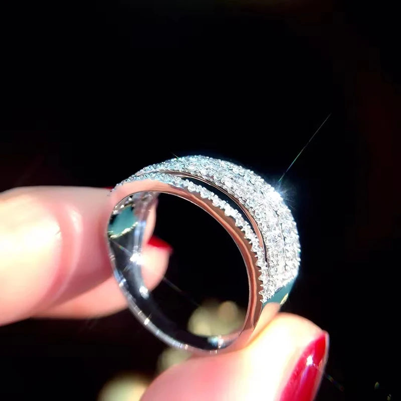 Brilliant Wave Hollow Design Ring  Exquisite Sparkling CZ