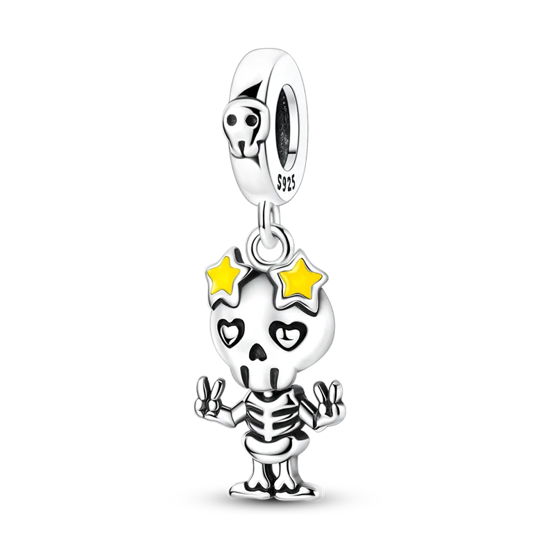 2026 Halloween Skull Charms Bead 925 Sterling Silver Sparkling Zircon Pumpkin Head Dangle Fit Bracelet DIY Jewelry Holiday Gift