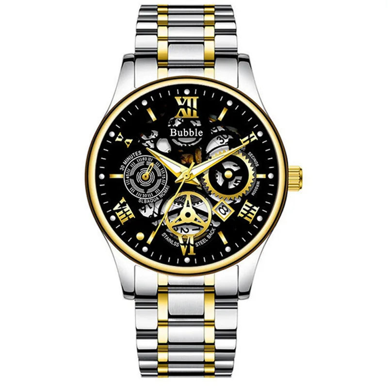 Men's Trendy High End Light Luxury Versatile Quartz Wristwatches Waterproof Roman Hollow Male's Clock Watch