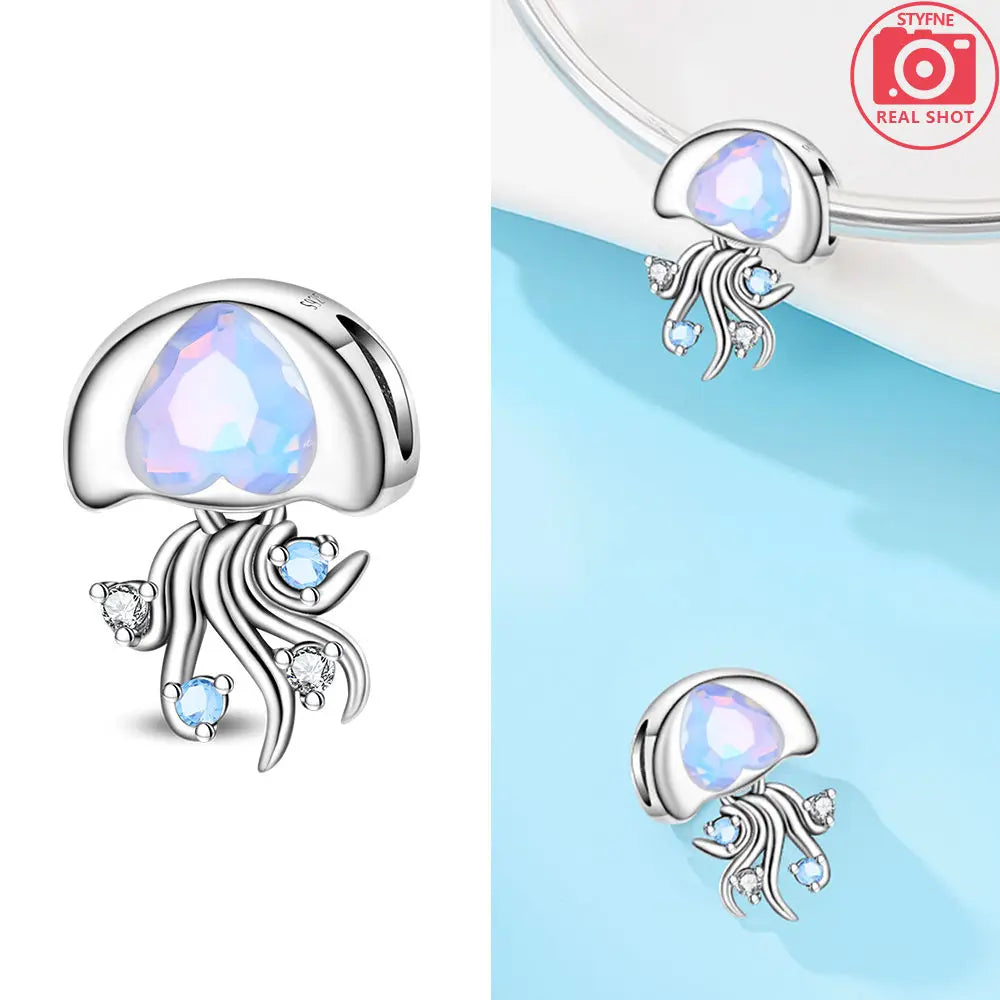 925 Sterling Silver Ocean Series Blue Turtle Starfish Shell Fit Original Bracelet Charms for Women diy Fine Jewelry Gifts