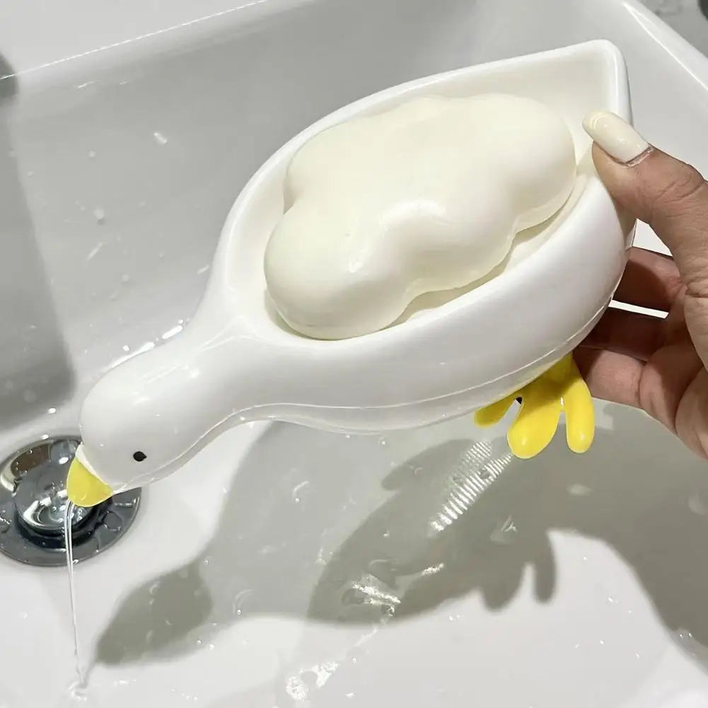 Cute Duck-Shaped Self-Draining Soap Dish Plastic Drip Tray Holder For Shower Bathroom Kitchen Sink Storage Rack