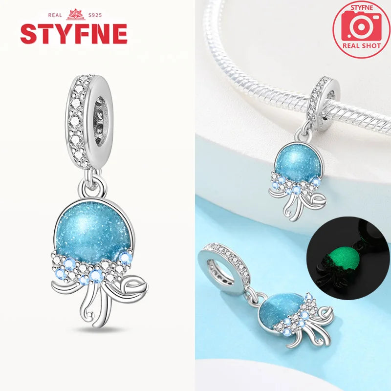 925 Sterling Silver Ocean Series Blue Turtle Starfish Shell Fit Original Bracelet Charms for Women diy Fine Jewelry Gifts