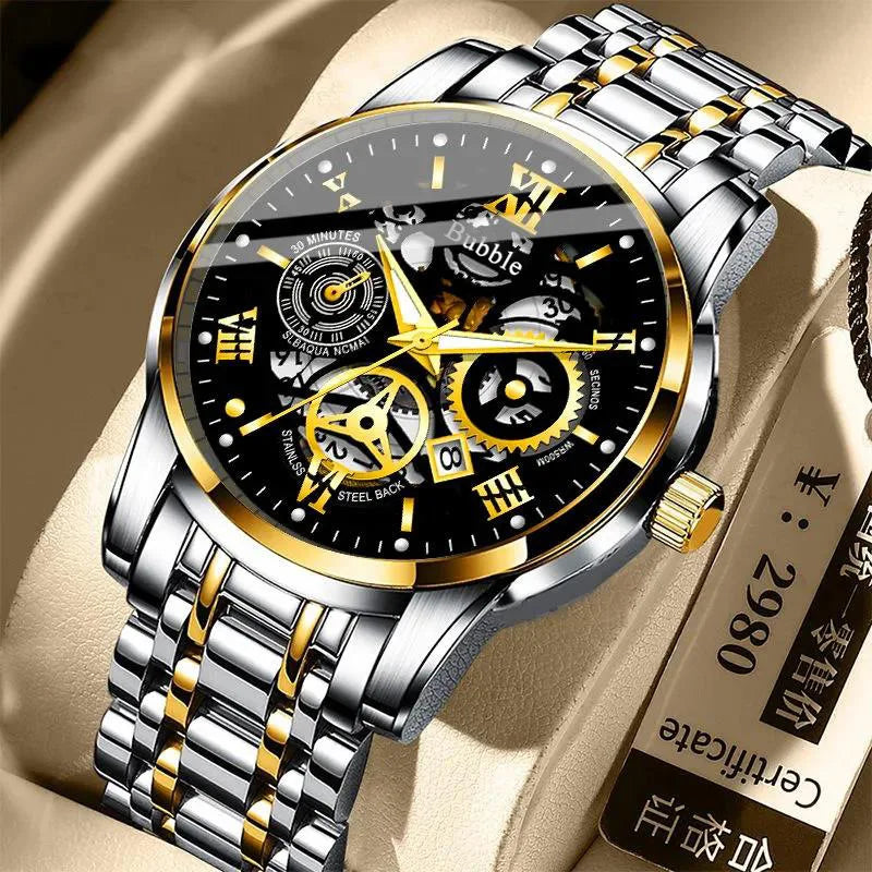 Men's Trendy High End Light Luxury Versatile Quartz Wristwatches Waterproof Roman Hollow Male's Clock Watch