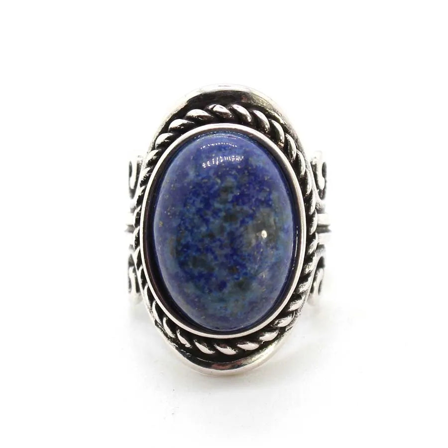 Vintage Crystal Oval Stone Rings For Men Women Natural Rose Quartz Amethyst Onyx Agate Gemstone Adjustable Finger Ring Jewelry