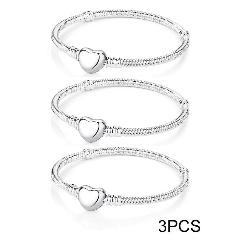 925 Sterling Silver Bracelets Bangles Original Love Heart Clasp Charms Beads Snake Chain Luxury DIY Jewelry For Women Gift