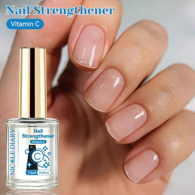 NICOLE DIARY 12ml Pink Nail Strengthener Natural Sheer for Enhanced Gloss Keratin Nail Polish for Manicure Care Air Dries