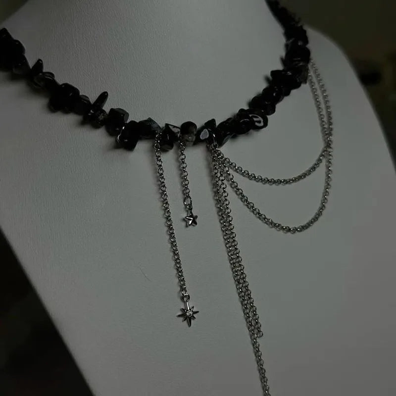Elegant Multilayer Tassel Chain Pendant Necklace For Women Vintage Creative Natural Blue Stone Chocker Necklace Wedding Jewelry