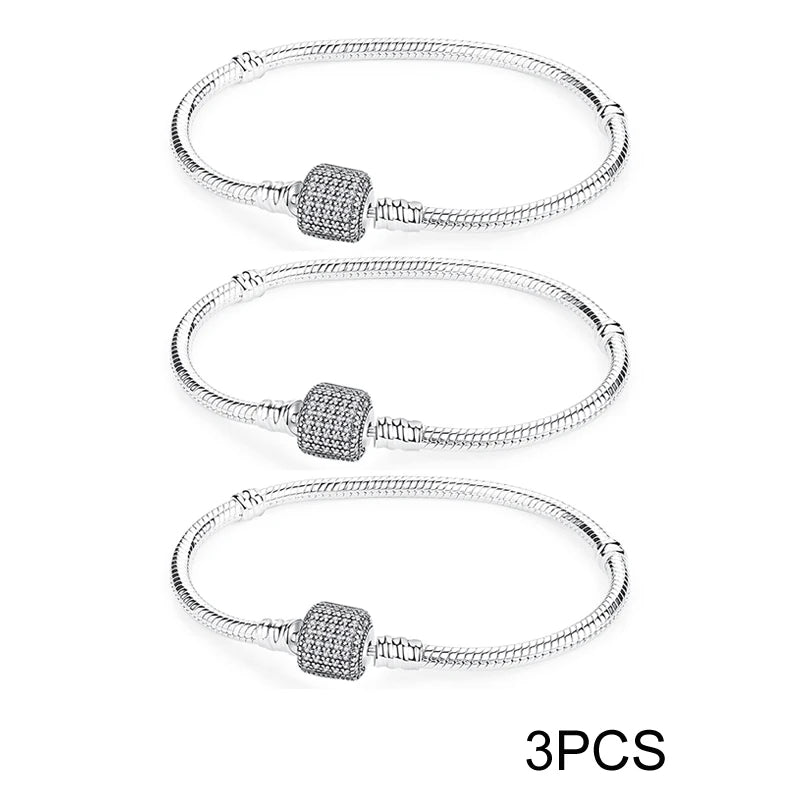 925 Sterling Silver Bracelets Bangles Original Love Heart Clasp Charms Beads Snake Chain Luxury DIY Jewelry For Women Gift
