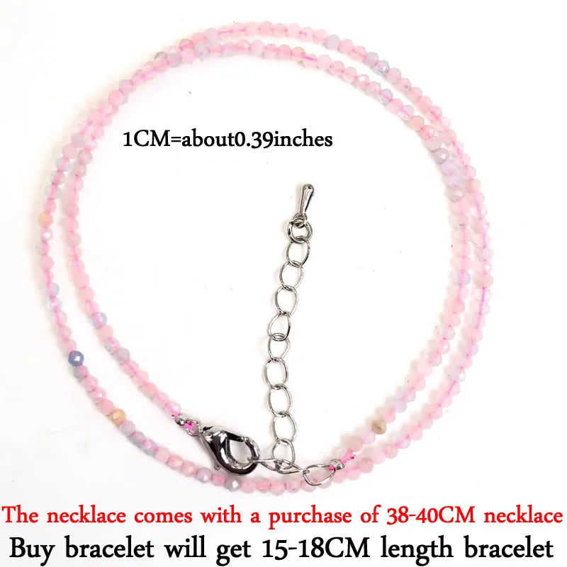 Small Natural Stone Bead Necklace Bracelet for Women, Zircon Tourmaline Pearl Necklace with, Reki Clavicle Chain, Choker, 2-3mm
