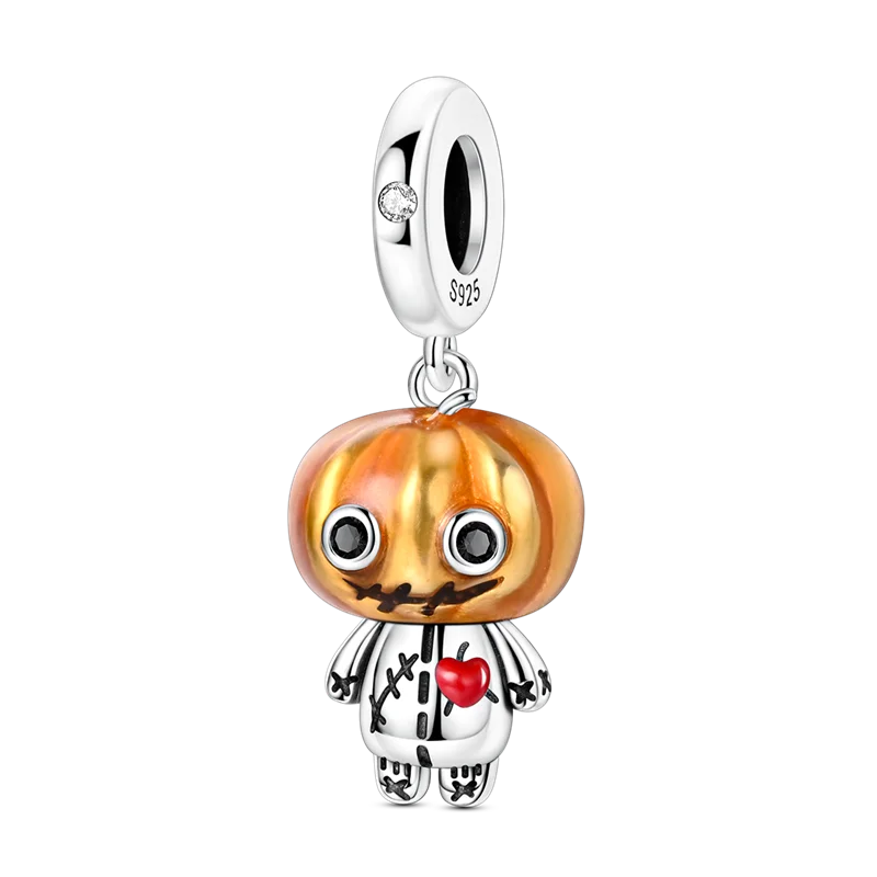 2026 Halloween Skull Charms Bead 925 Sterling Silver Sparkling Zircon Pumpkin Head Dangle Fit Bracelet DIY Jewelry Holiday Gift