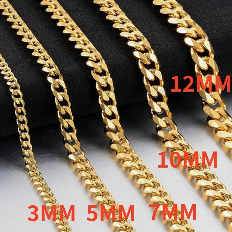 HNSP 3-12MM Stainless Steel Cuban Link Chain Necklace For Men Women Waterproof Jewelry Black Gold Silver Color Curb Chain