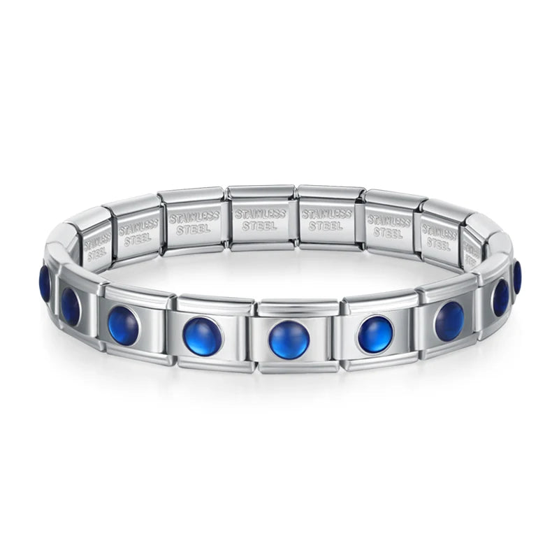 Blue Heart Round STAR Italian Charm Bracelet Fashion Stainless Steel Bangle