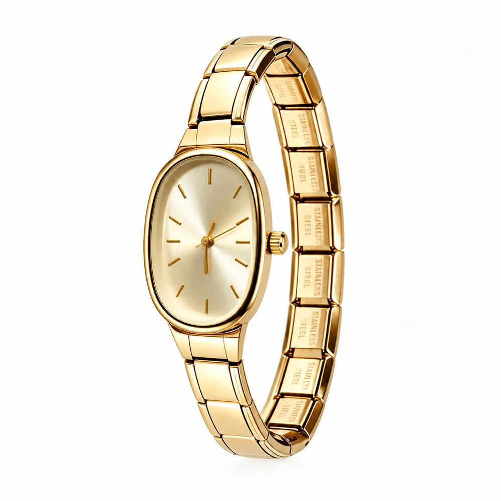 Gold Plated Oval Italian Charm Watch  Stainless Steel 9MM Width Italian Charm Bracelet Bangle for DIY Jewelry Gifts