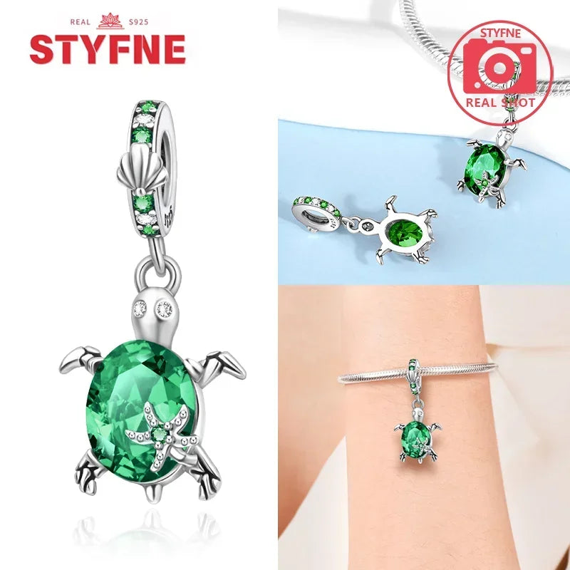 925 Sterling Silver Ocean Series Blue Turtle Starfish Shell Fit Original Bracelet Charms for Women diy Fine Jewelry Gifts