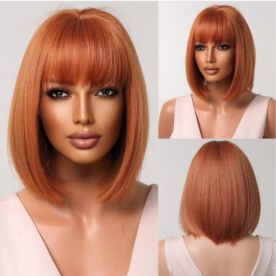 White Blonde Gray Synthetic Wigs with Bangs Short Straight Bob Hair Wig for Women Cosplay Daily Natural Hair Heat Resistant