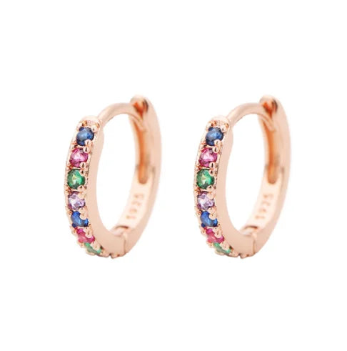 2Pcs Rainbow Little Huggies Stainless Steel Hoop Earrings Tiny Rings