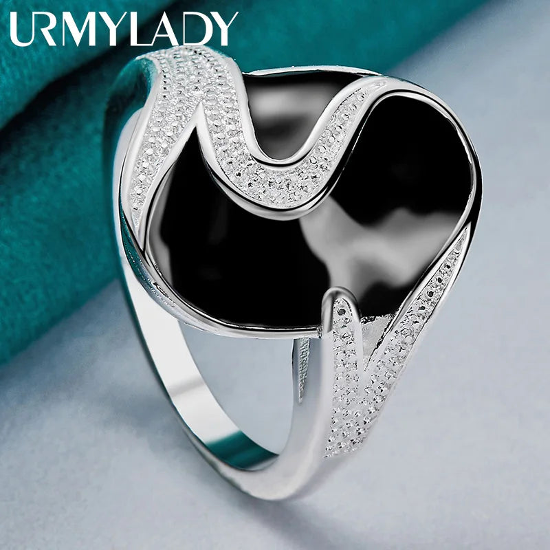 925 Sterling Silver Round Obsidian Ring