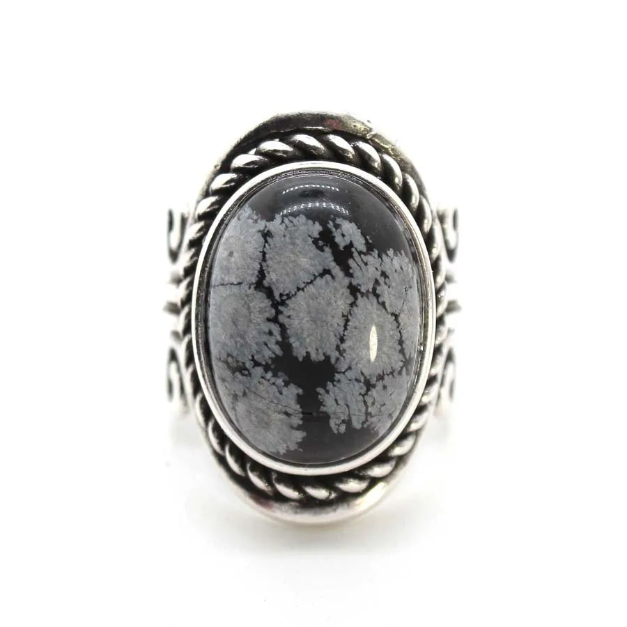 Vintage Crystal Oval Stone Rings For Men Women Natural Rose Quartz Amethyst Onyx Agate Gemstone Adjustable Finger Ring Jewelry