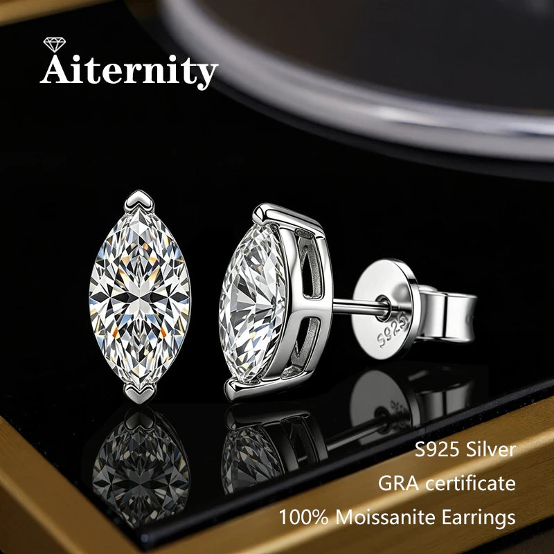 Marquise Cut Moissanite Earrings D VVS1 S925 Silver Plated with GRA Certificate Ladies Earrings Exquisite Wedding Jewelry