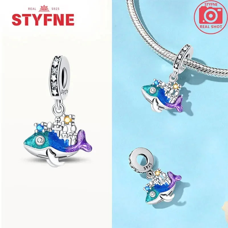 925 Sterling Silver Ocean Series Blue Turtle Starfish Shell Fit Original Bracelet Charms for Women diy Fine Jewelry Gifts