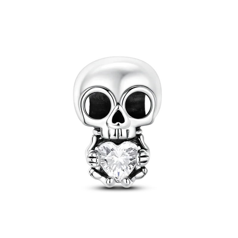 2026 Halloween Skull Charms Bead 925 Sterling Silver Sparkling Zircon Pumpkin Head Dangle Fit Bracelet DIY Jewelry Holiday Gift