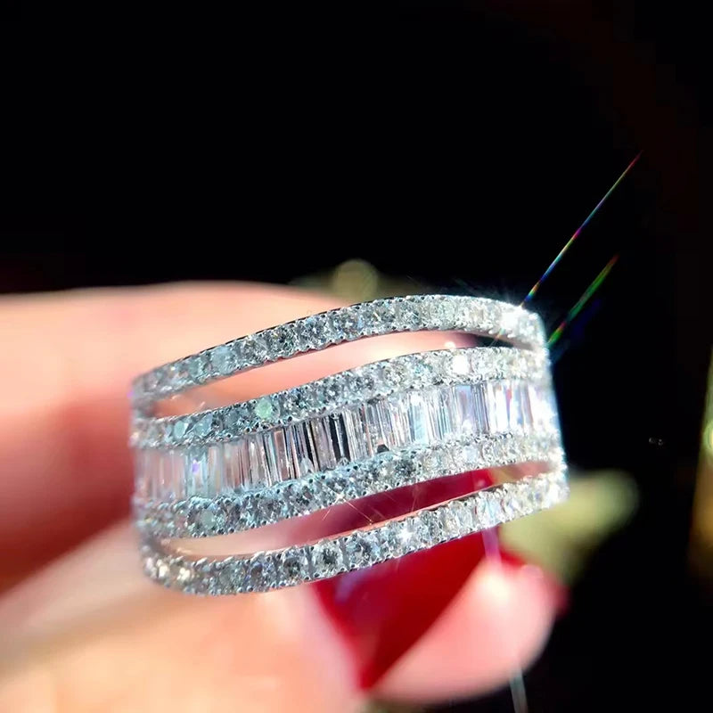 Brilliant Wave Hollow Design Ring  Exquisite Sparkling CZ