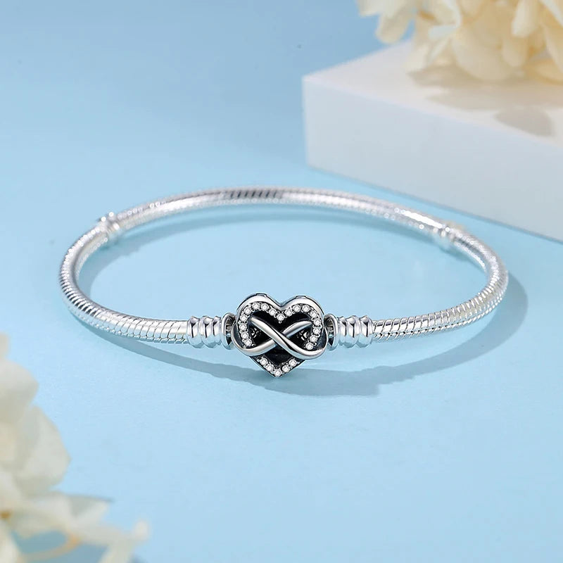 925 Sterling Silver Bracelets Bangles Original Love Heart Clasp Charms Beads Snake Chain Luxury DIY Jewelry For Women Gift