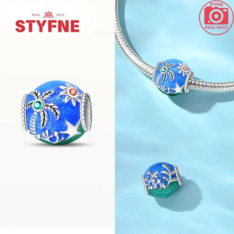 925 Sterling Silver Ocean Series Blue Turtle Starfish Shell Fit Original Bracelet Charms for Women diy Fine Jewelry Gifts