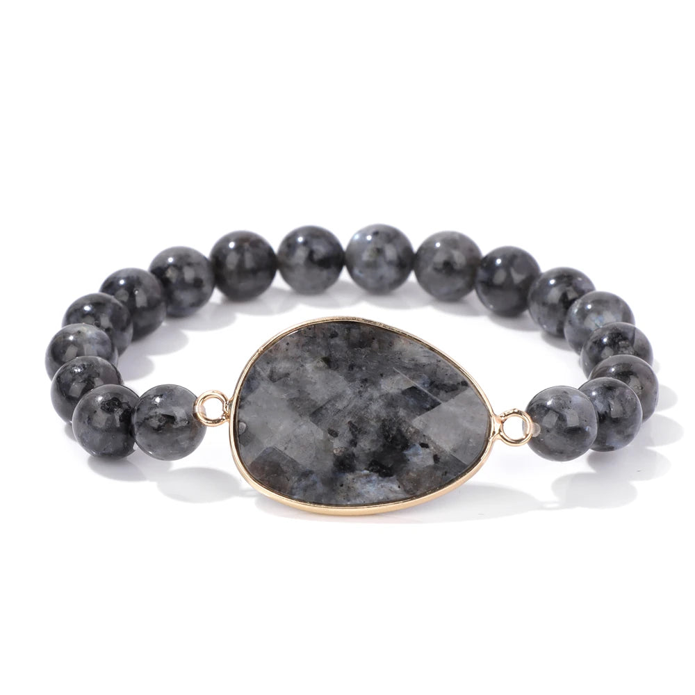 Natural Stone Charm Bracelets For Women Men Amethysts Lapis Lazuli Labradorite White Howlite Elastic Bracelet Jewelry