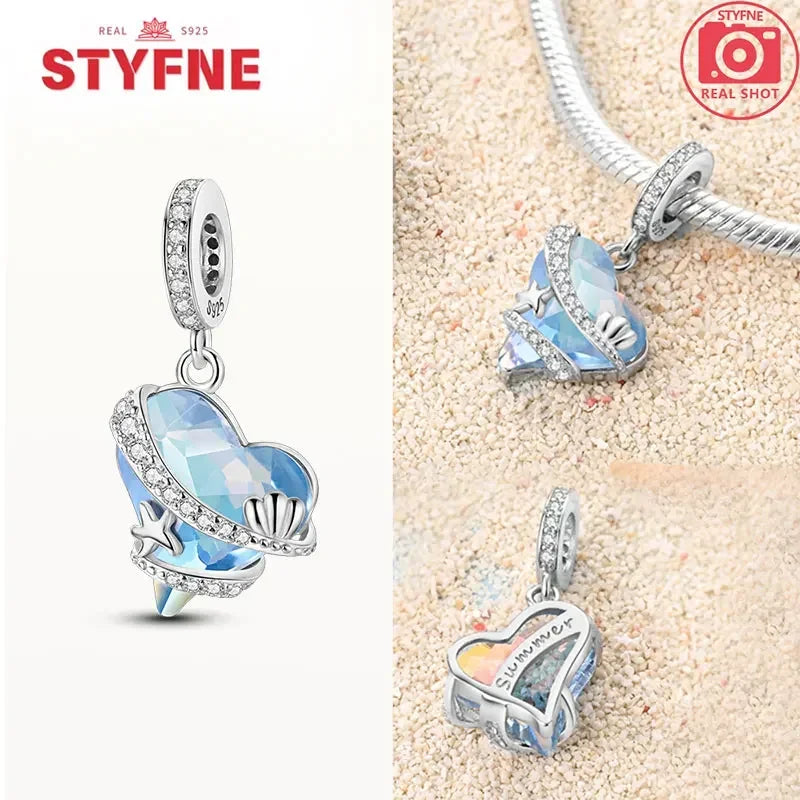 925 Sterling Silver Ocean Series Blue Turtle Starfish Shell Fit Original Bracelet Charms for Women diy Fine Jewelry Gifts