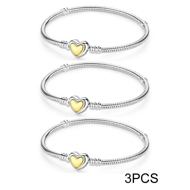 925 Sterling Silver Bracelets Bangles Original Love Heart Clasp Charms Beads Snake Chain Luxury DIY Jewelry For Women Gift