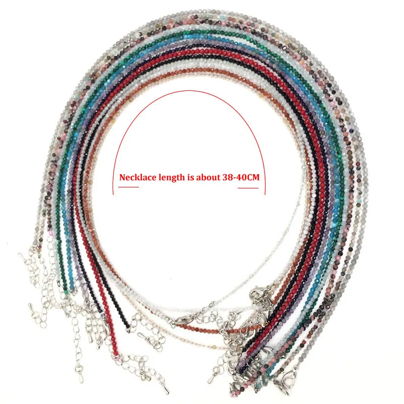 Small Natural Stone Bead Necklace Bracelet for Women, Zircon Tourmaline Pearl Necklace with, Reki Clavicle Chain, Choker, 2-3mm