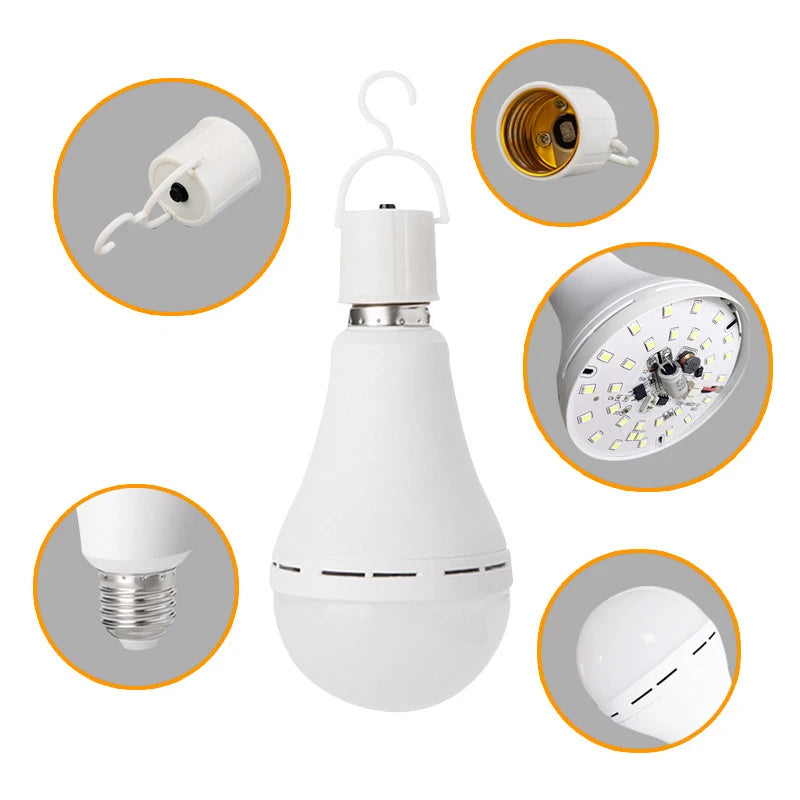 E27 Emergency LED Lamp Bulbs 7W 9W 12W 15W Rechargeable High Brightness Light Bulb Outdoor Camping Fishing Portable Lamps