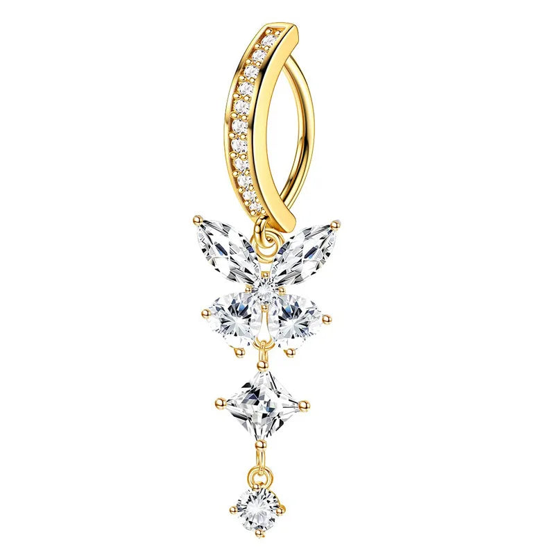 1PCS Drip Belly Button Ring Stainless Steel Crystal Clicker Belly Rings Women Fashion Reverse Navel Piercing Rings Body Jewelry