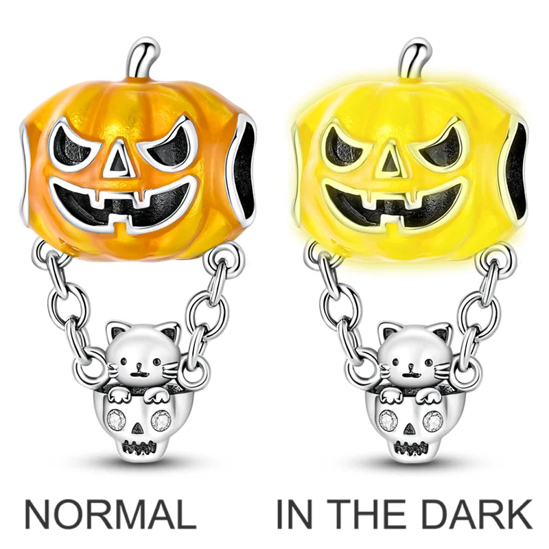2026 Halloween Skull Charms Bead 925 Sterling Silver Sparkling Zircon Pumpkin Head Dangle Fit Bracelet DIY Jewelry Holiday Gift