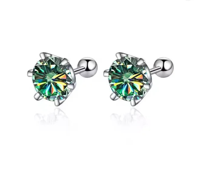 TY 0.3-2CT Moissanite Earrings 925 Sterling Silver Round Cut Stud Earrings Piercing Earrings for Men and Women Fine Jewelry