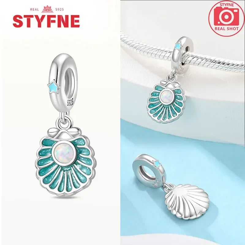 925 Sterling Silver Ocean Series Blue Turtle Starfish Shell Fit Original Bracelet Charms for Women diy Fine Jewelry Gifts