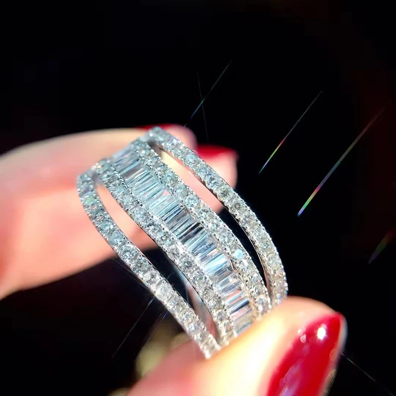 Brilliant Wave Hollow Design Ring  Exquisite Sparkling CZ