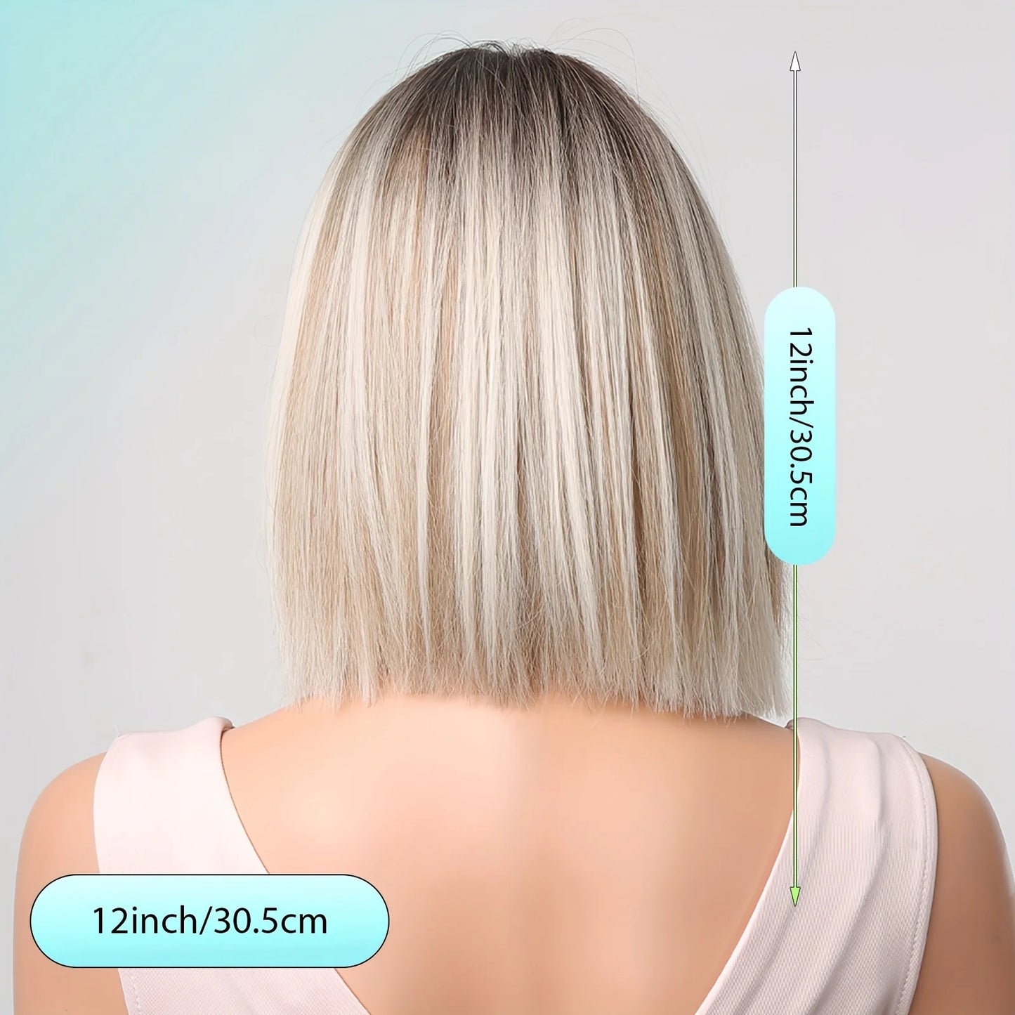 Platinum Blonde Ombre Middle Part Short Straight Bob Synthetic Wig for Women Heat Resistant Hair for Daily Party Cosplay